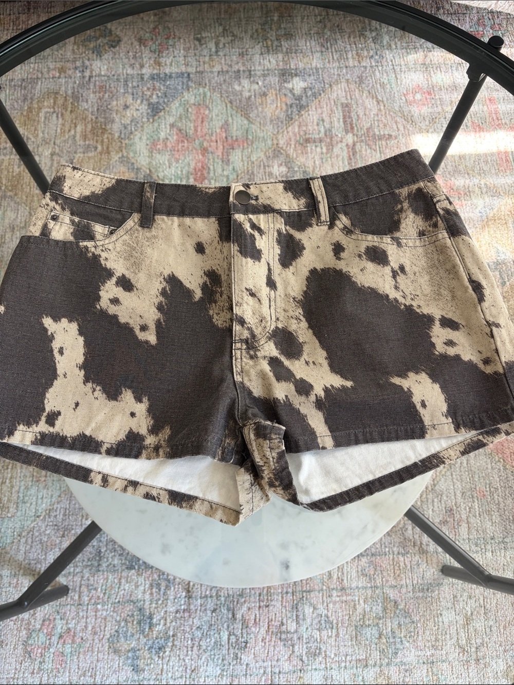 Windsor Cow-Print Denim Shorts Size M NWT